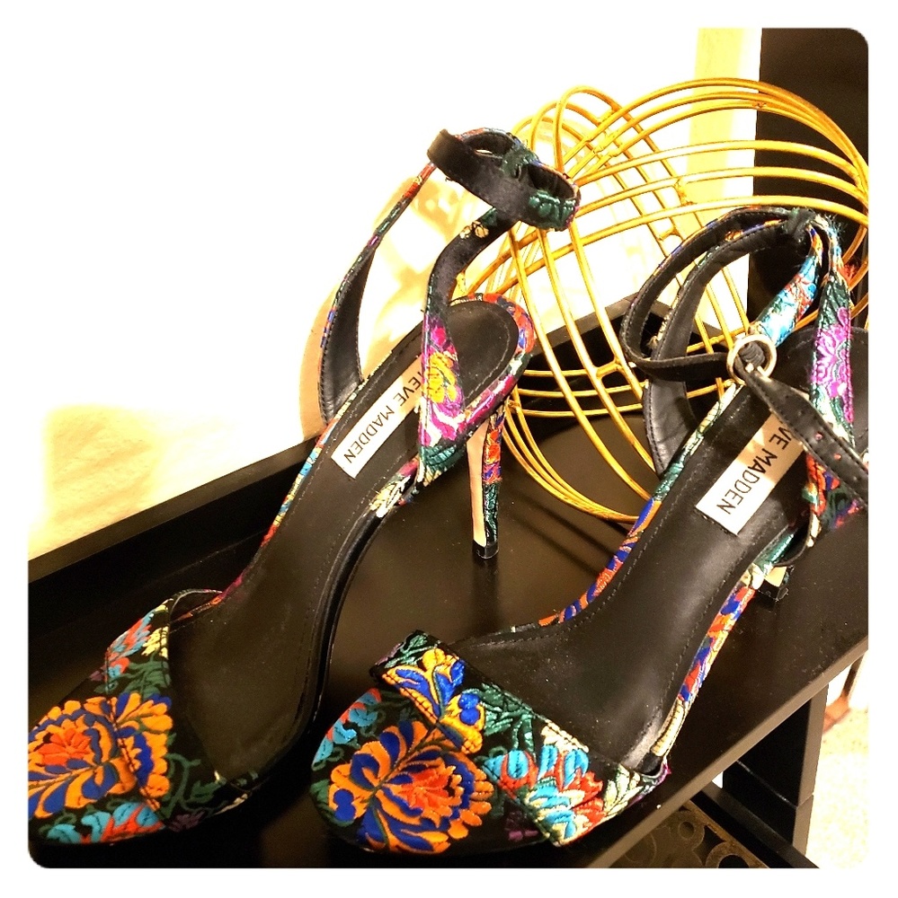 Floral Silk-like Ankle Strap Sandals